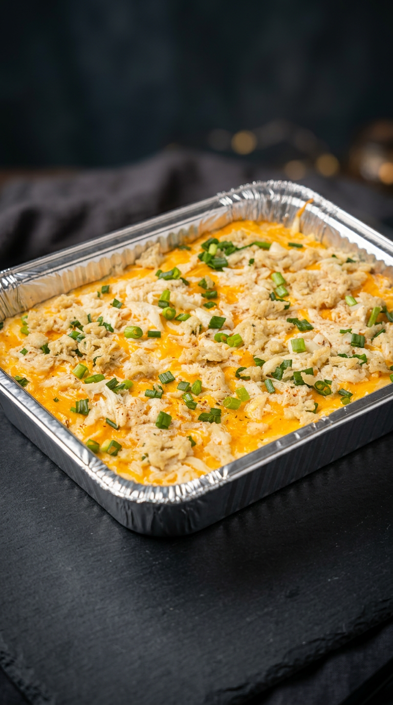 Crab macaroni and cheese topped with lump crab and scallions
