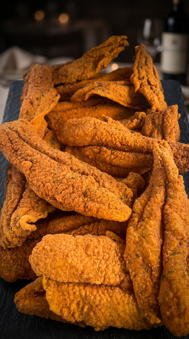 Crispy fried catfish fillets served with lemon