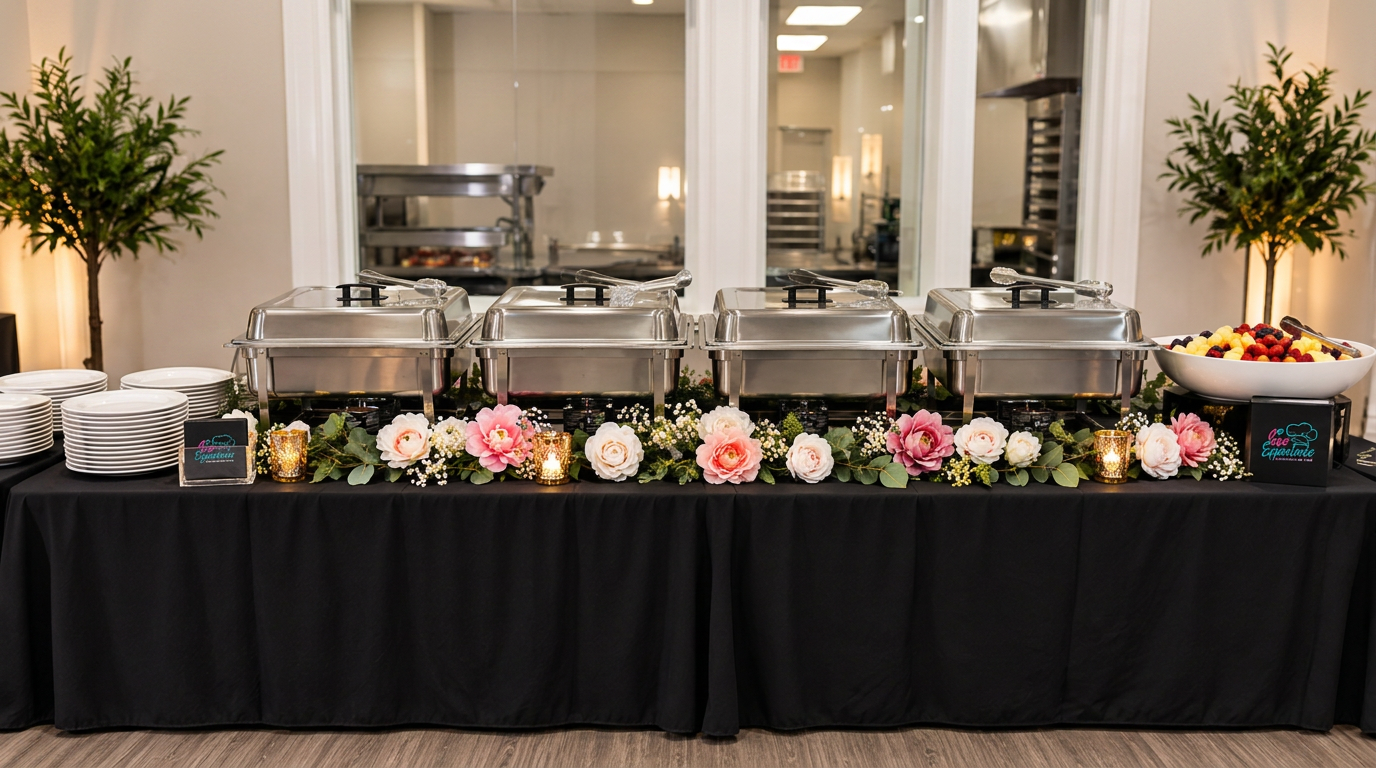 Elegant candlelit event table catered by C&C Experience